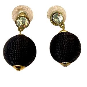Boutique woven black ball & clear crystal in gold tone pierced earrings in bag